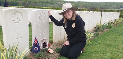 Mia Cooper at Philip Bonhote's grave