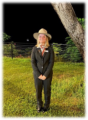 Jenique Howard wearing a black blazer and jacket and Akubra house at Dawn