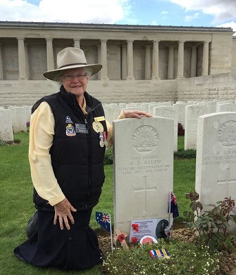 Elizabeth Perkins at Private Allen's grave