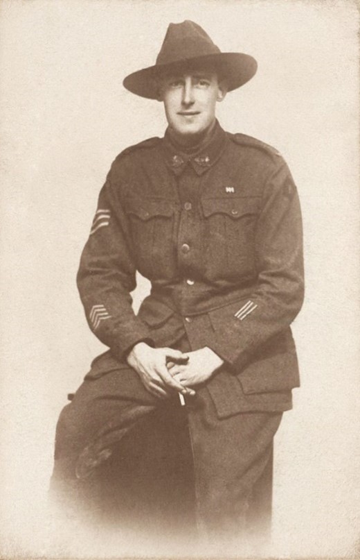 A sepia photo of a soldier in his World War One uniform