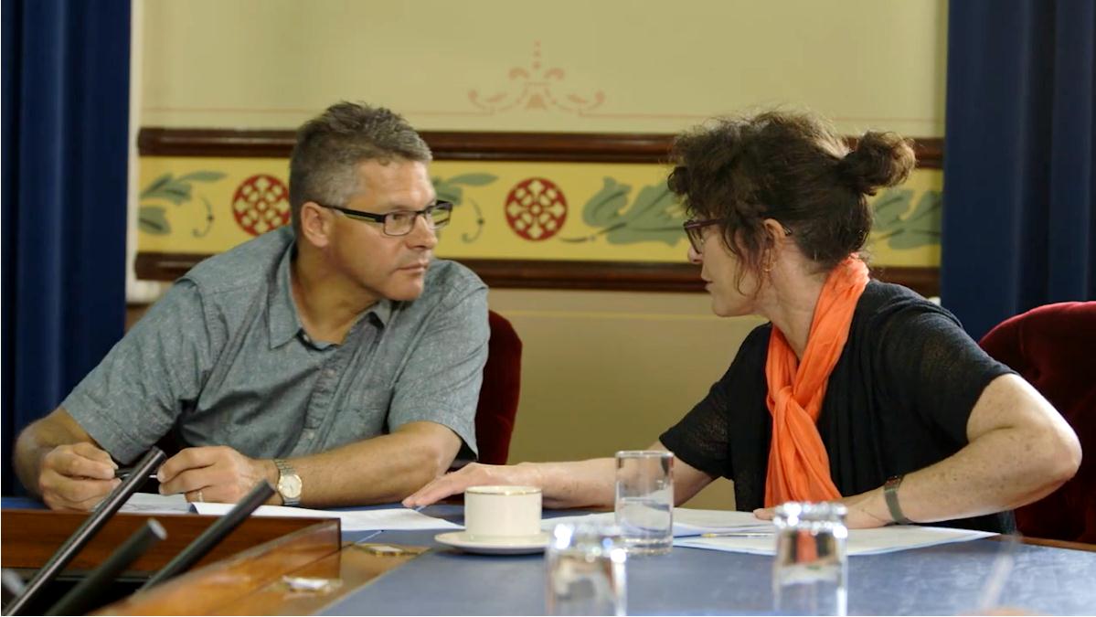 This is a screen shot from the video showing Councillor Martin & Councillor Rush in discussion about the publis's right to know information discussed in council meeting