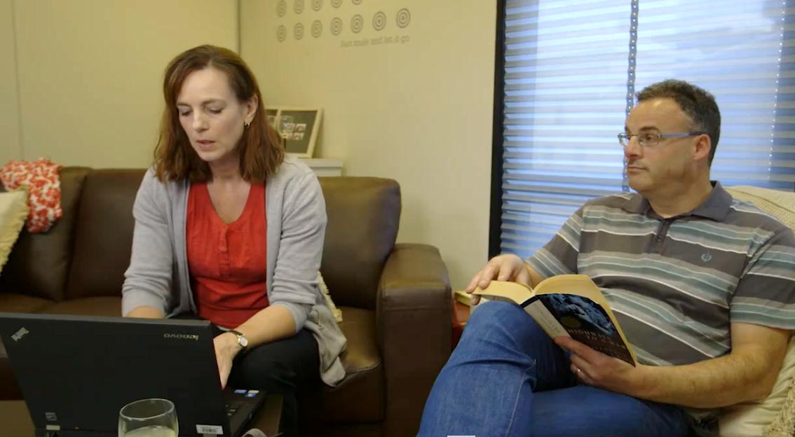 This is a screen shot from the video showing Councillor Roberts typing comments on the council decisions for social media